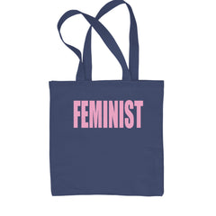 Feminist (Pink Print) Shopping Tote Bag Navy Blue