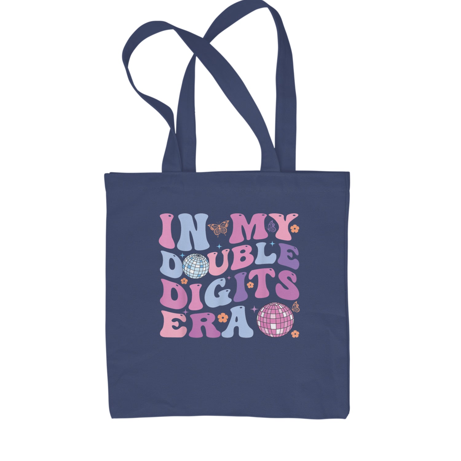 In My Double Digits Era Retro 10 Year Old 10th Birthday Shopping Tote Bag Navy Blue