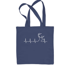Hunting Heartbeat Deer Hunter Buck Stag Antlers  Shopping Tote Bag Navy Blue