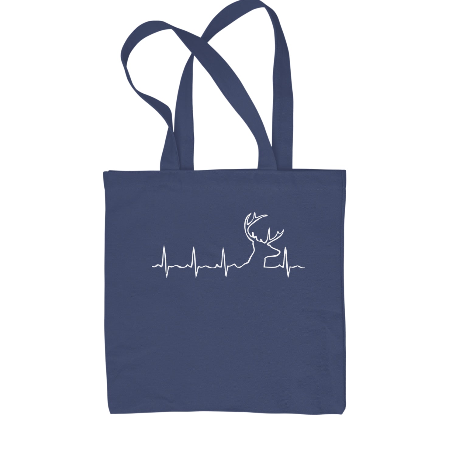 Hunting Heartbeat Deer Hunter Buck Stag Antlers  Shopping Tote Bag Navy Blue