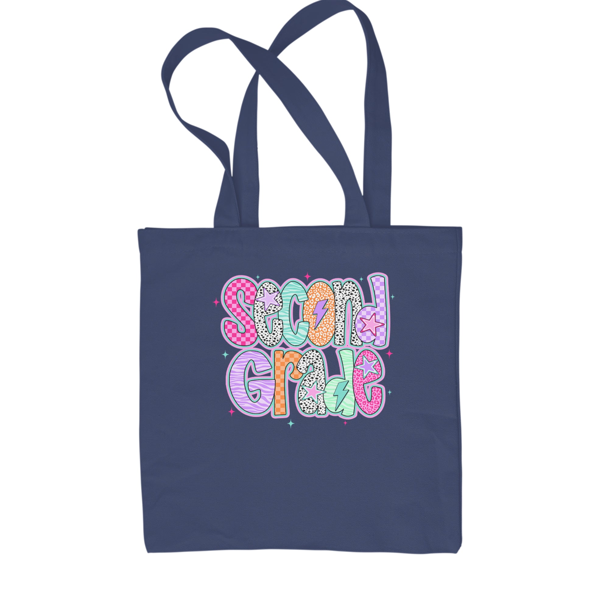 Second Grade Star Colorful Back to School Shopping Tote Bag Navy Blue