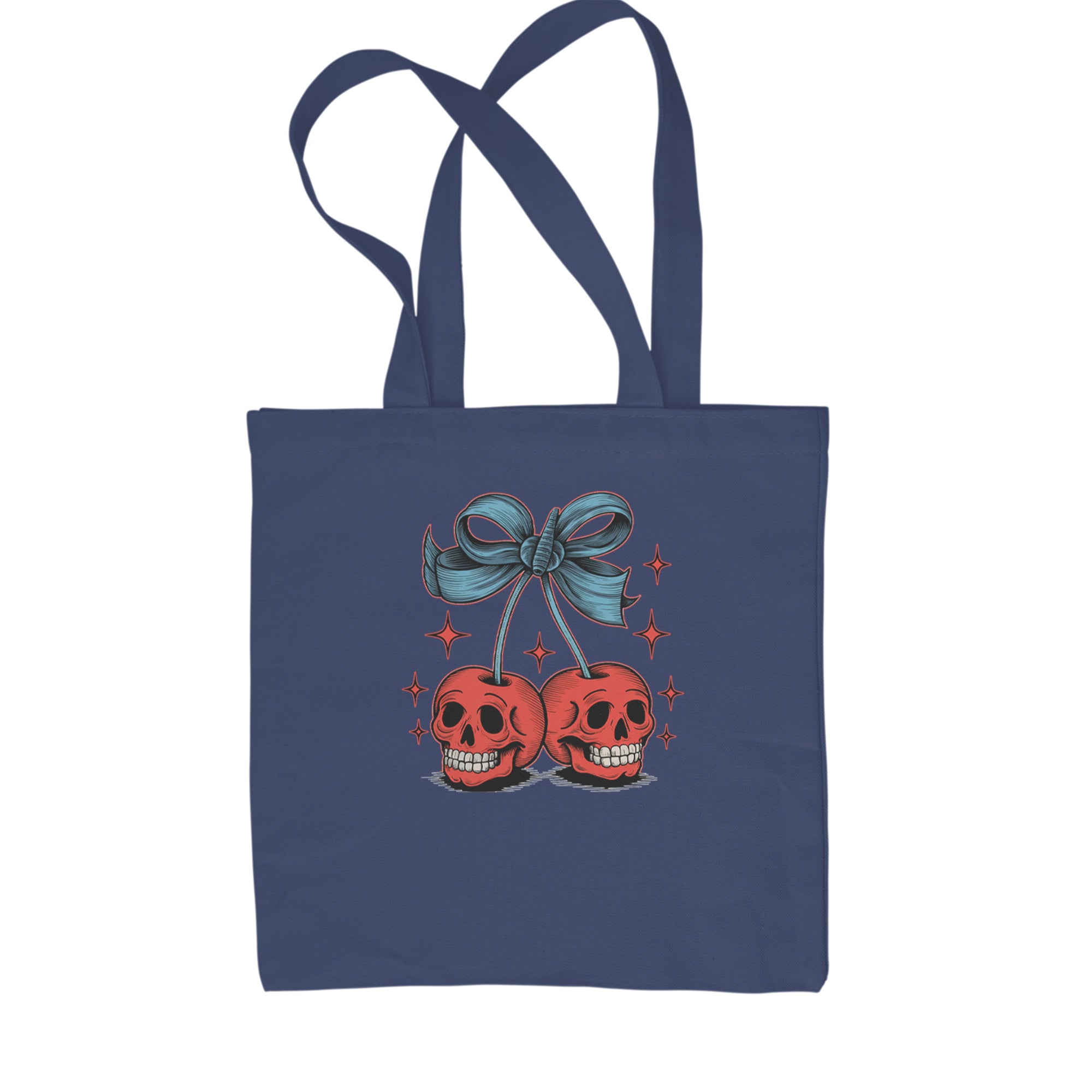 Cherry Skulls Retro Tattoo Shopping Tote Bag Navy Blue