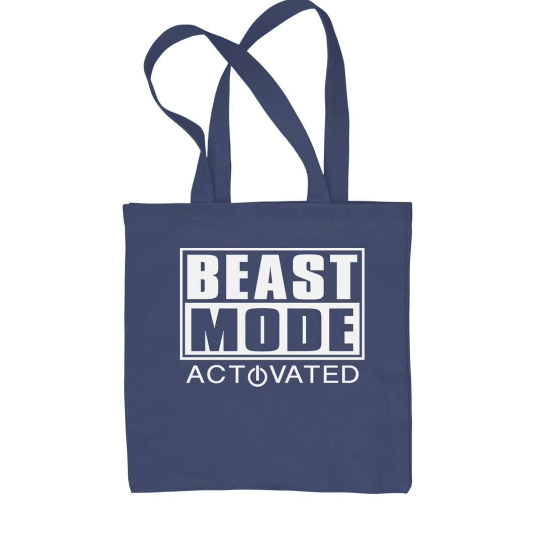 Activated Beast Mode Workout Gym Clothing Shopping Tote Bag Navy Blue