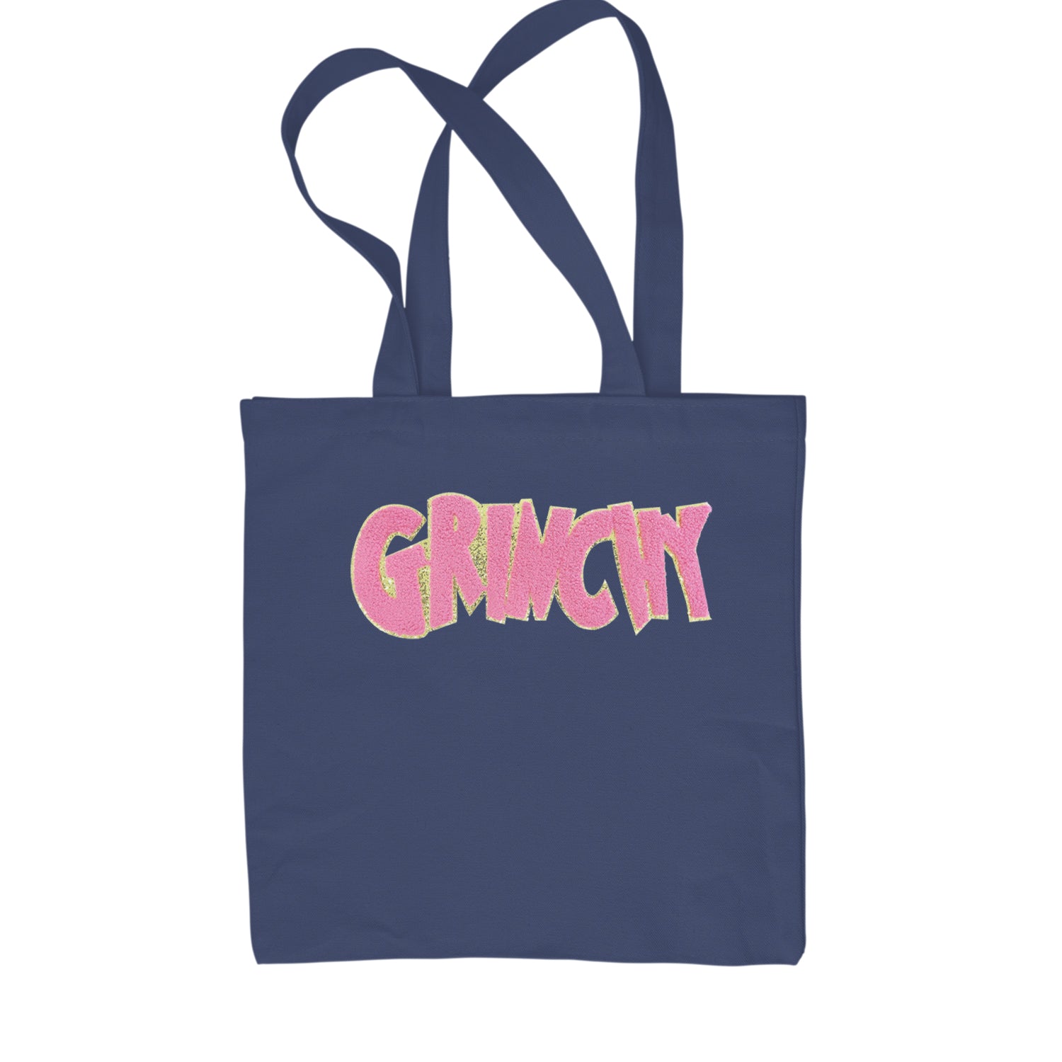 Pink Gr-nchy Chenille Patch Shopping Tote Bag Navy Blue