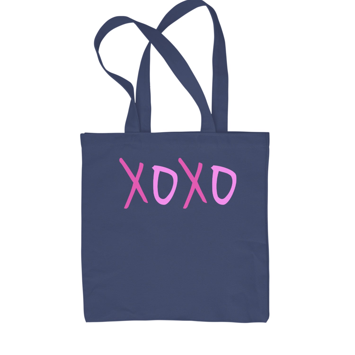 XOXO Pink Print Shopping Tote Bag Navy Blue