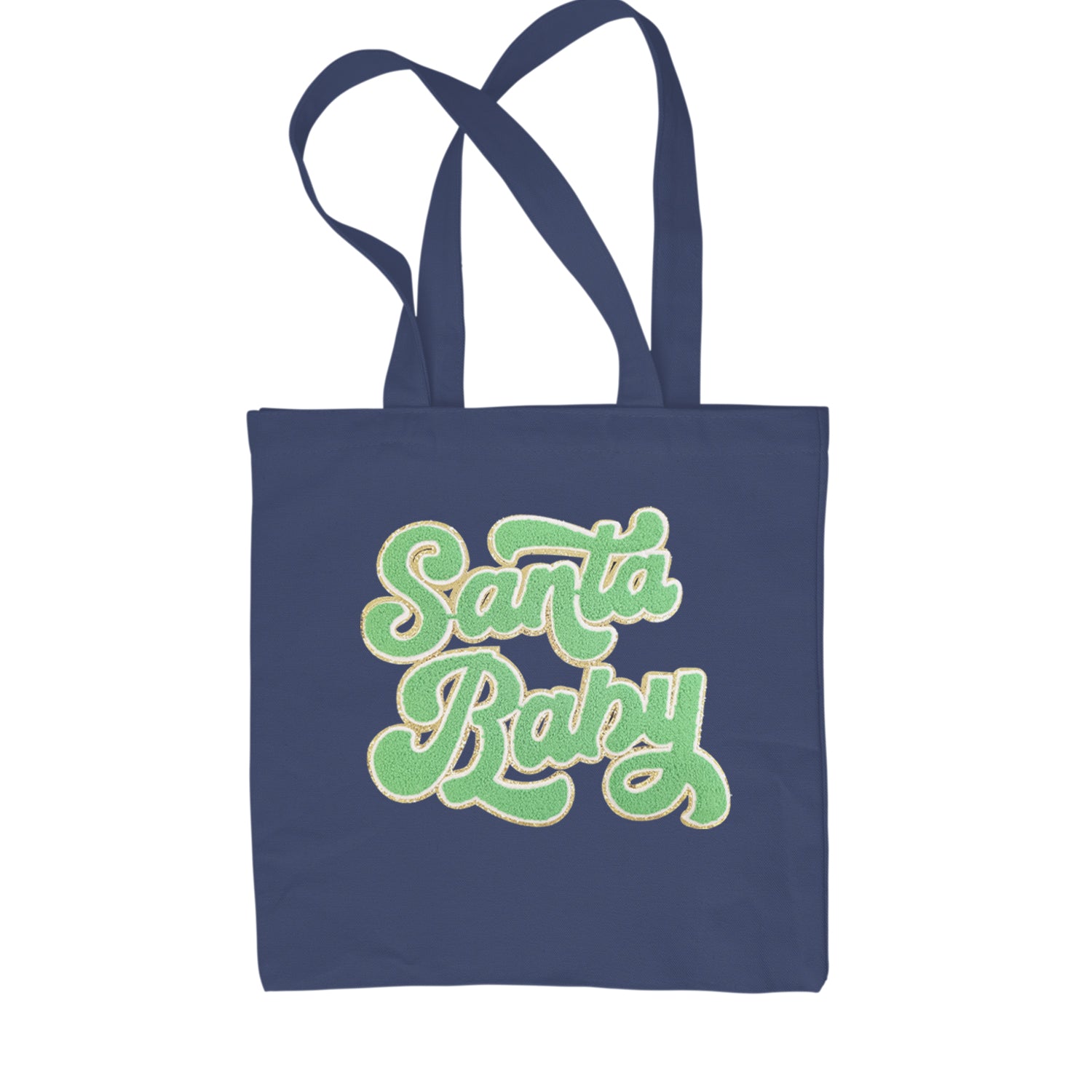 Green Santa Baby Chenille Patch Shopping Tote Bag Navy Blue