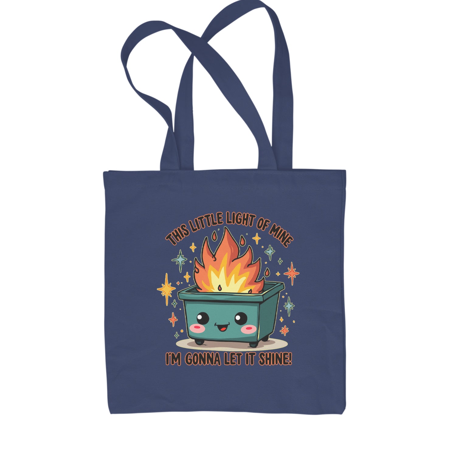 This Little Light of Mine Dumpster Fire Smile Face Shopping Tote Bag Navy Blue