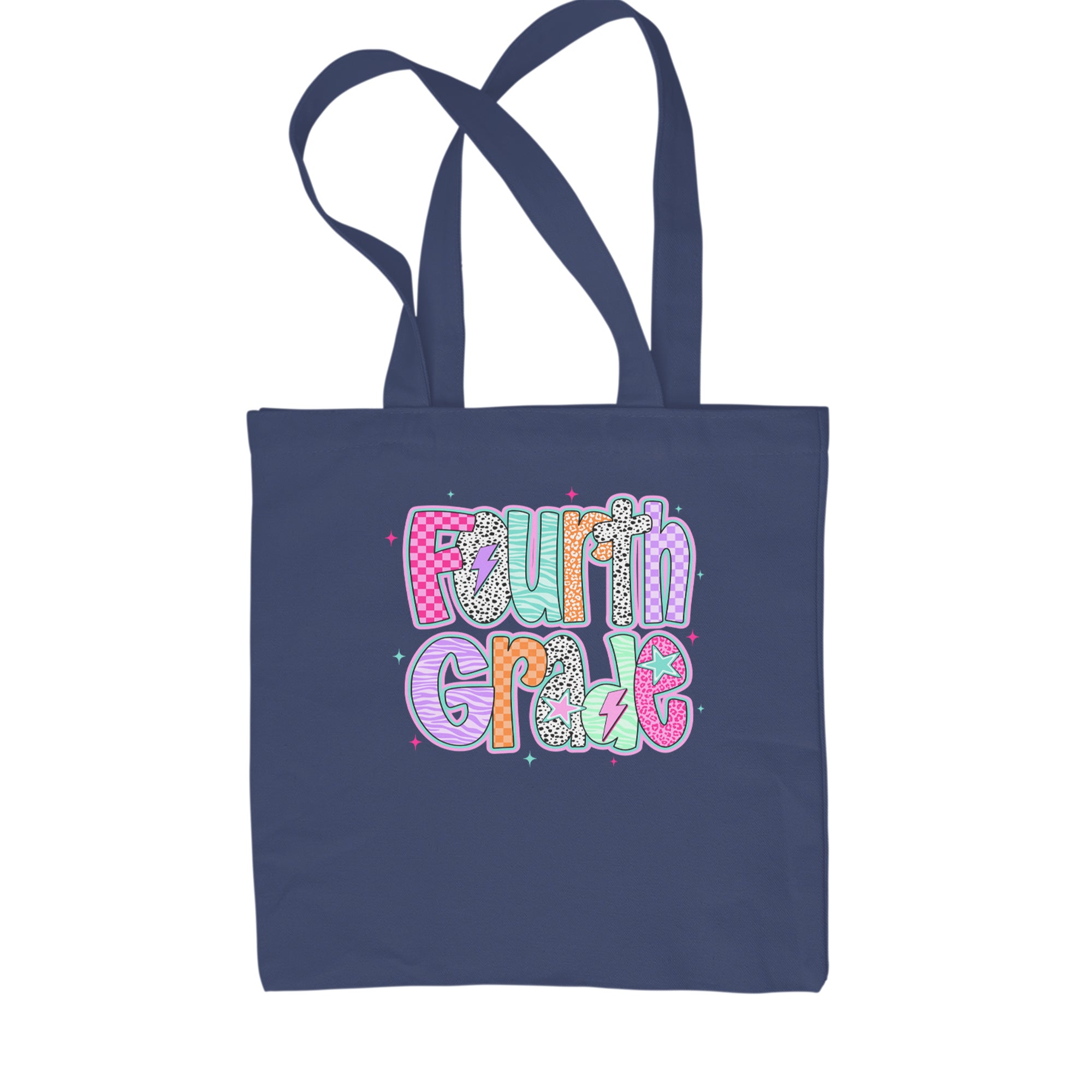 Fourth Grade Fierce Colorful Back to School Shopping Tote Bag Navy Blue