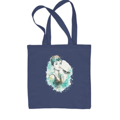 Mrs. Herpburn Iconic Watercolors Shopping Tote Bag Navy Blue