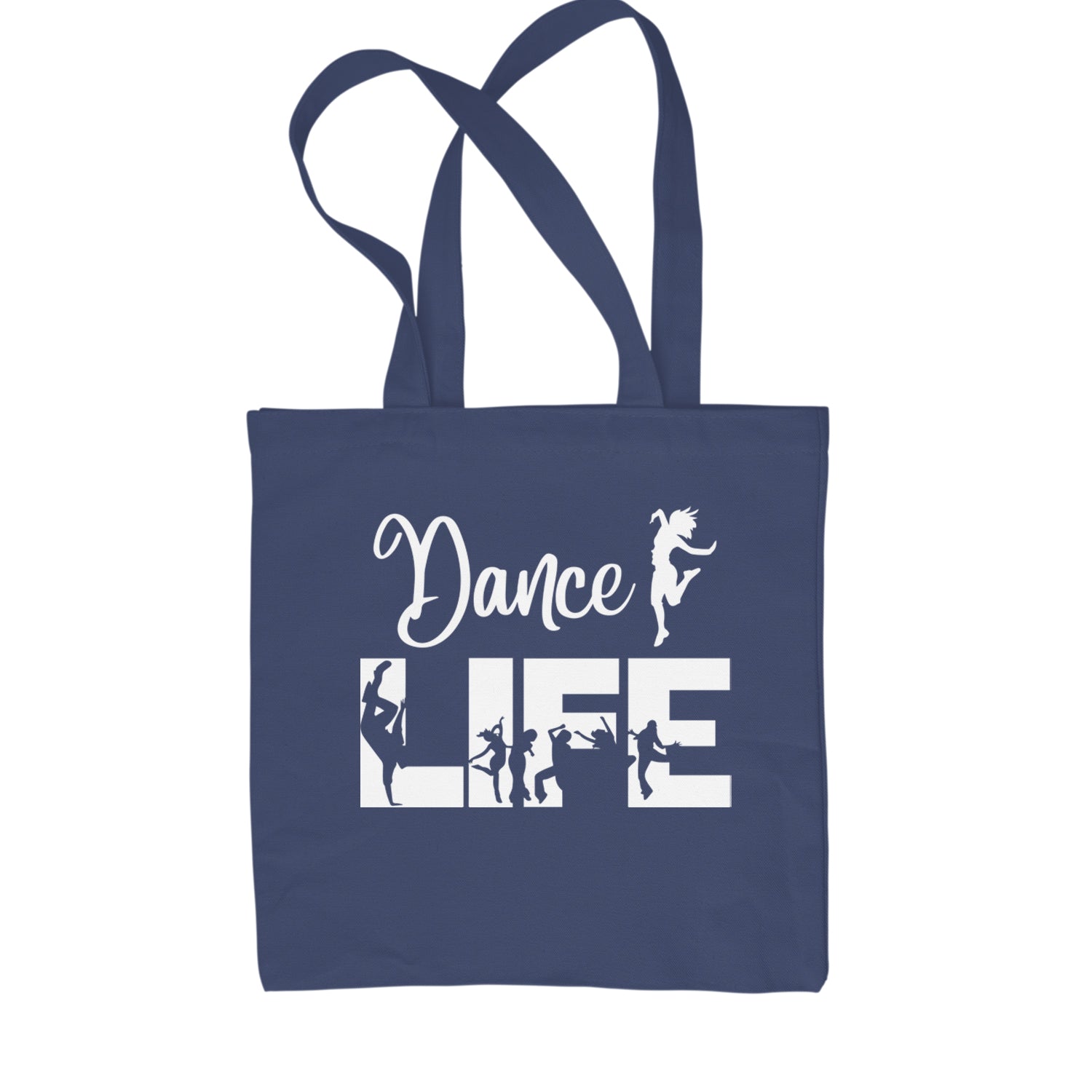 Dance Life Silhouette Dancers Shopping Tote Bag Navy Blue