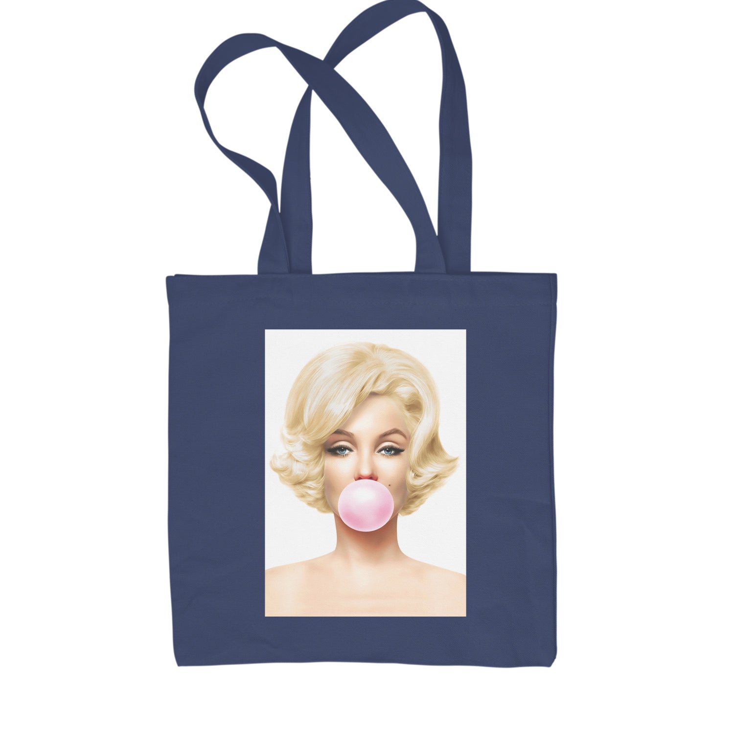 Ms. Monroe Pink Bubble Gum American Icon Shopping Tote Bag Navy Blue