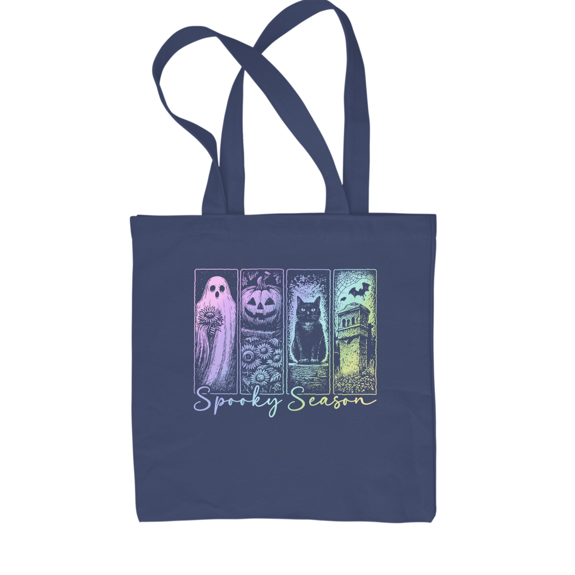 Spooky Season Cute Pastel Halloween Design Shopping Tote Bag Navy Blue