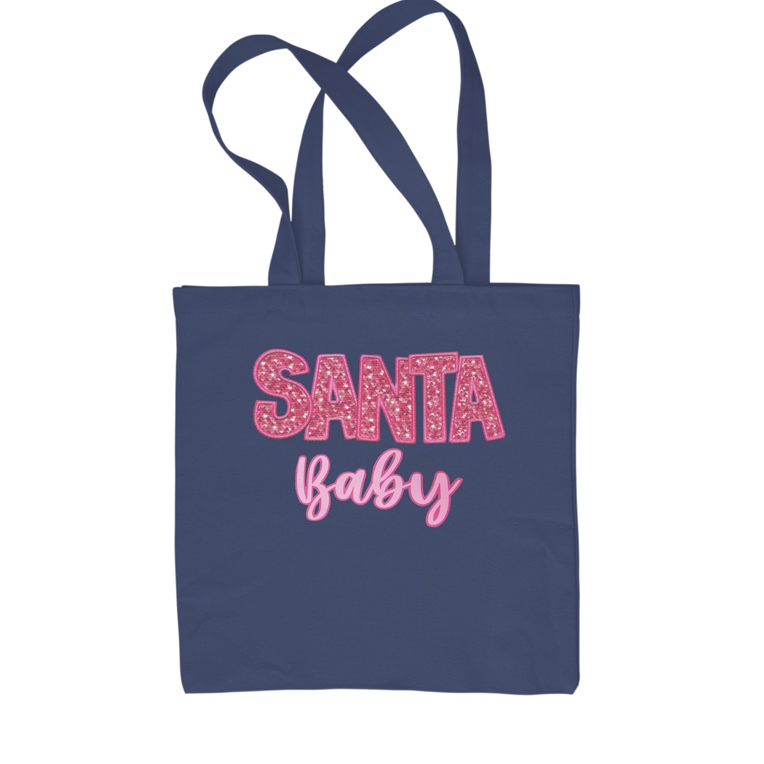 Santa Baby Faux Patch and Sequins Shopping Tote Bag Navy Blue