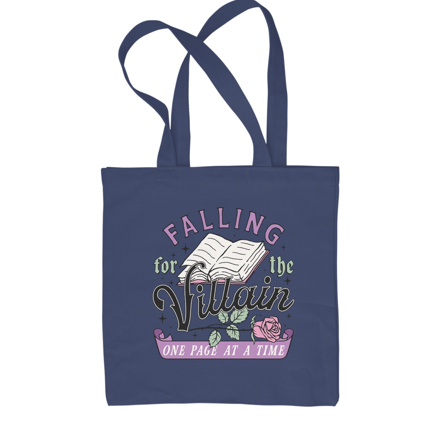 Falling For The Villain One Page At A Time Shopping Tote Bag Navy Blue