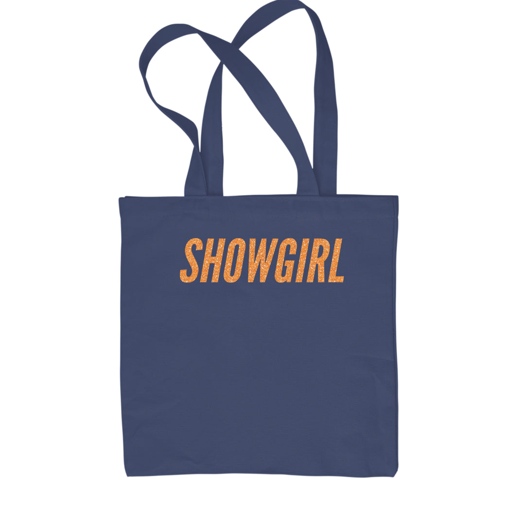Showgirl Orange Glitter Shopping Tote Bag Navy Blue