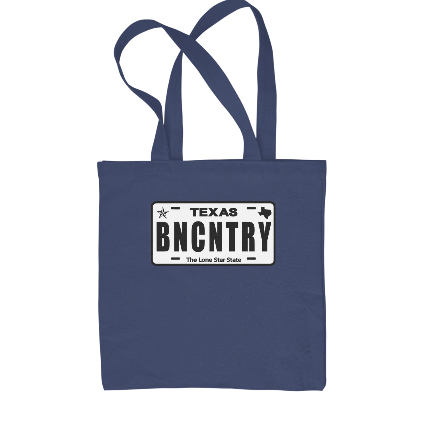 Texas License Plate BNCNTRY Shopping Tote Bag Navy Blue