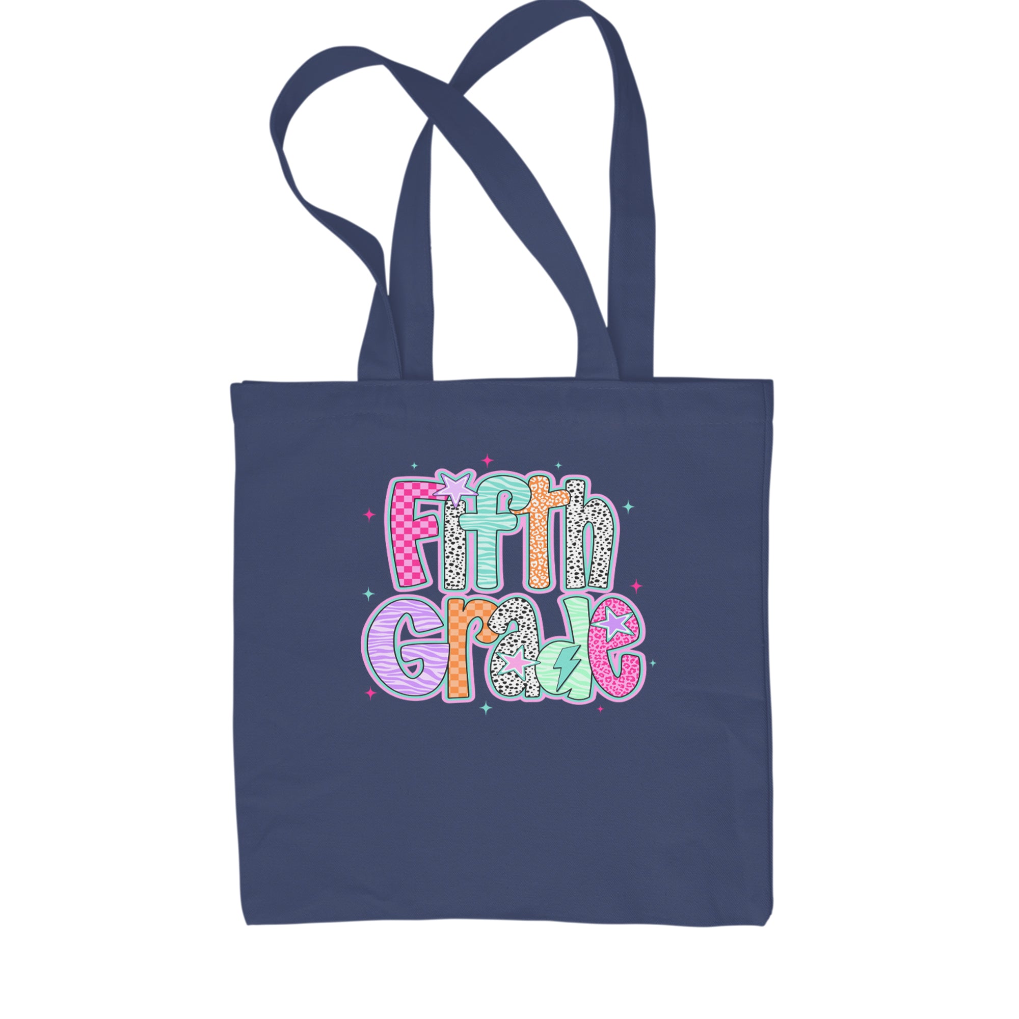 Fifth Grade Fly Colorful Back to School Shopping Tote Bag Navy Blue