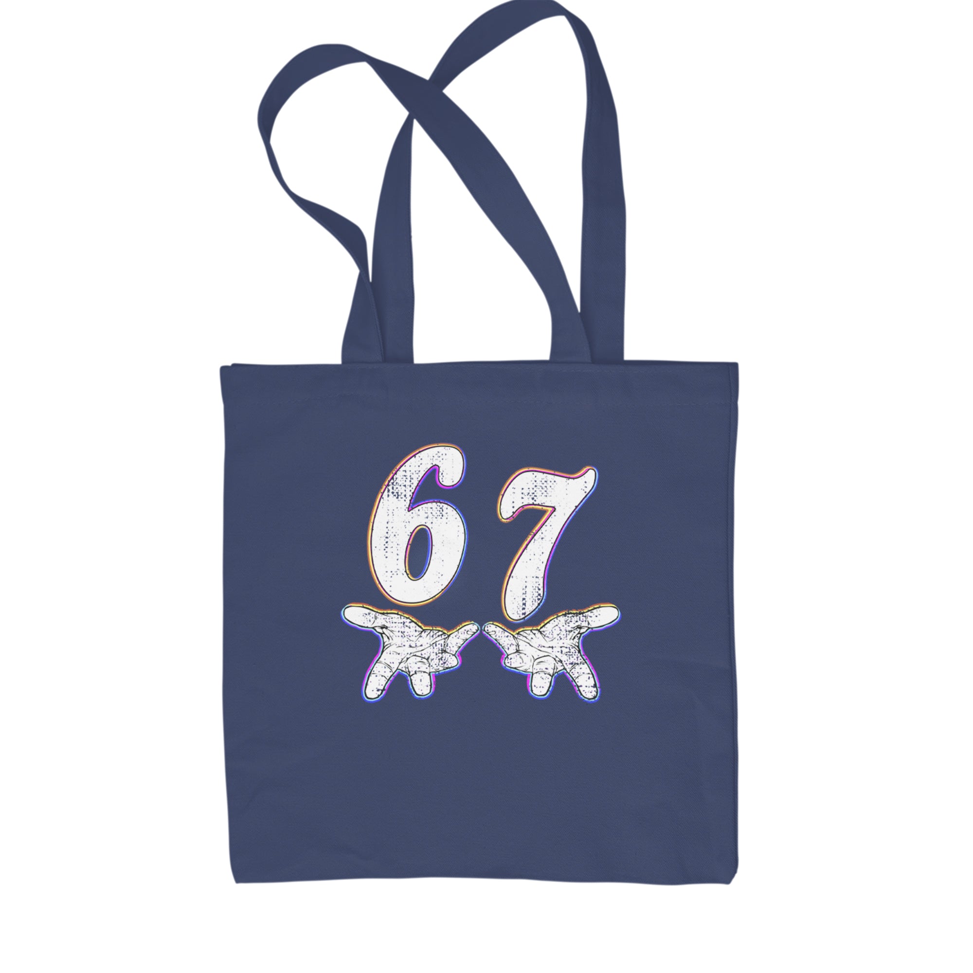 67 Hands Meme Viral Drill Shopping Tote Bag Navy Blue