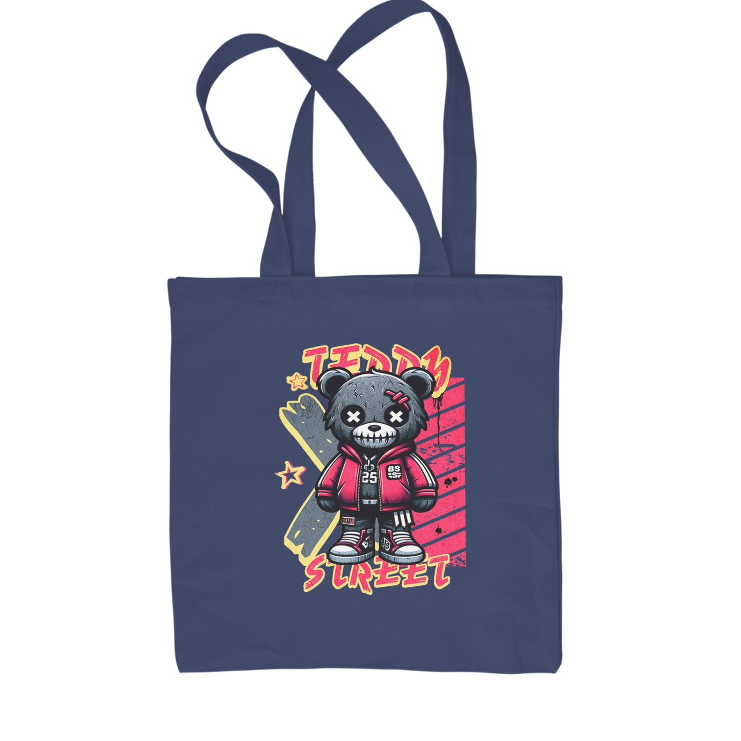 Teddy Attitude Urban Graffiti Bear Shopping Tote Bag Navy Blue