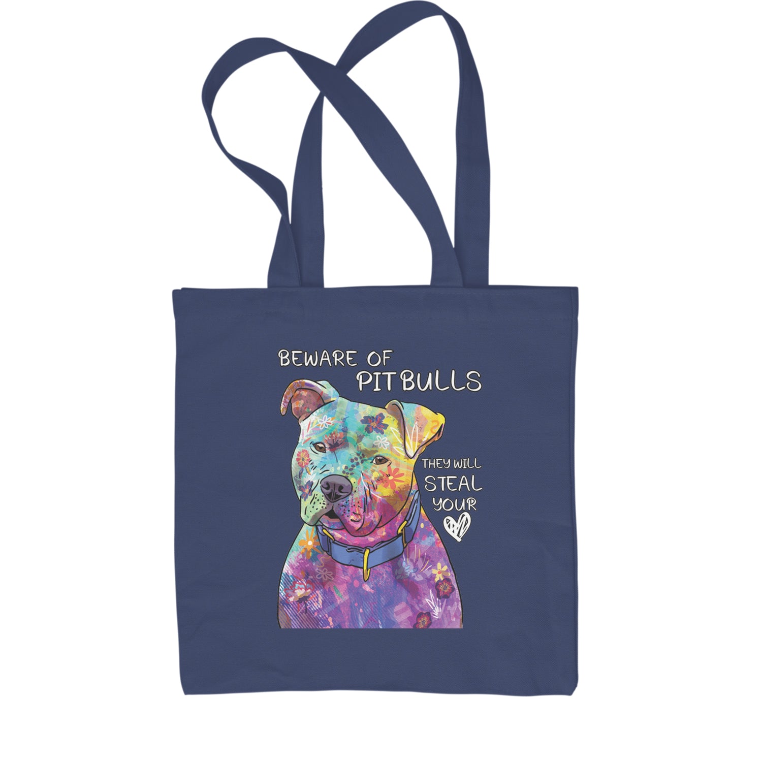 Beware Of Pit Bulls, They Will Steal Your Heart  Shopping Tote Bag Navy Blue