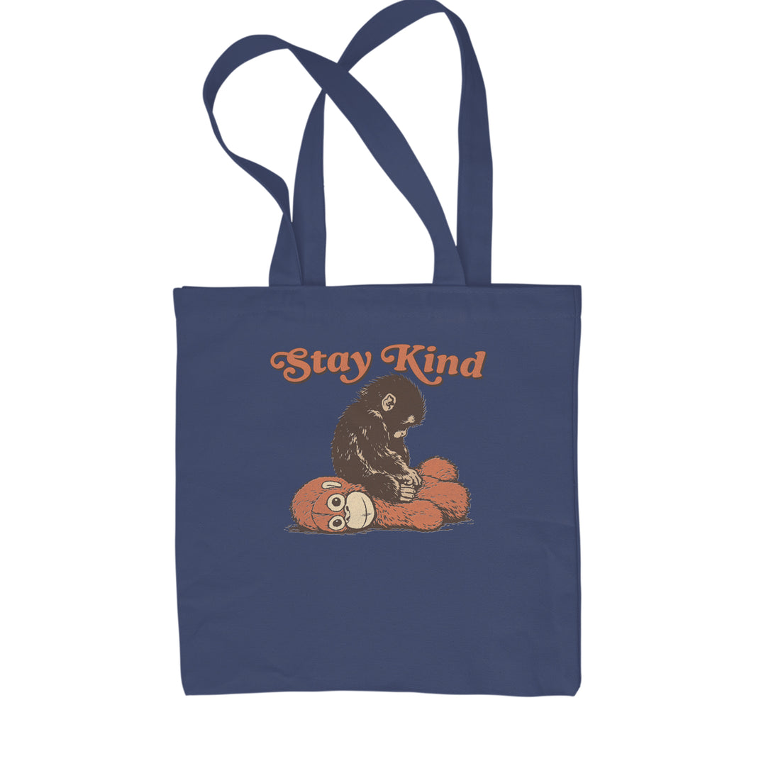 Punch Stay Kind Macaque Shopping Tote Bag Navy Blue
