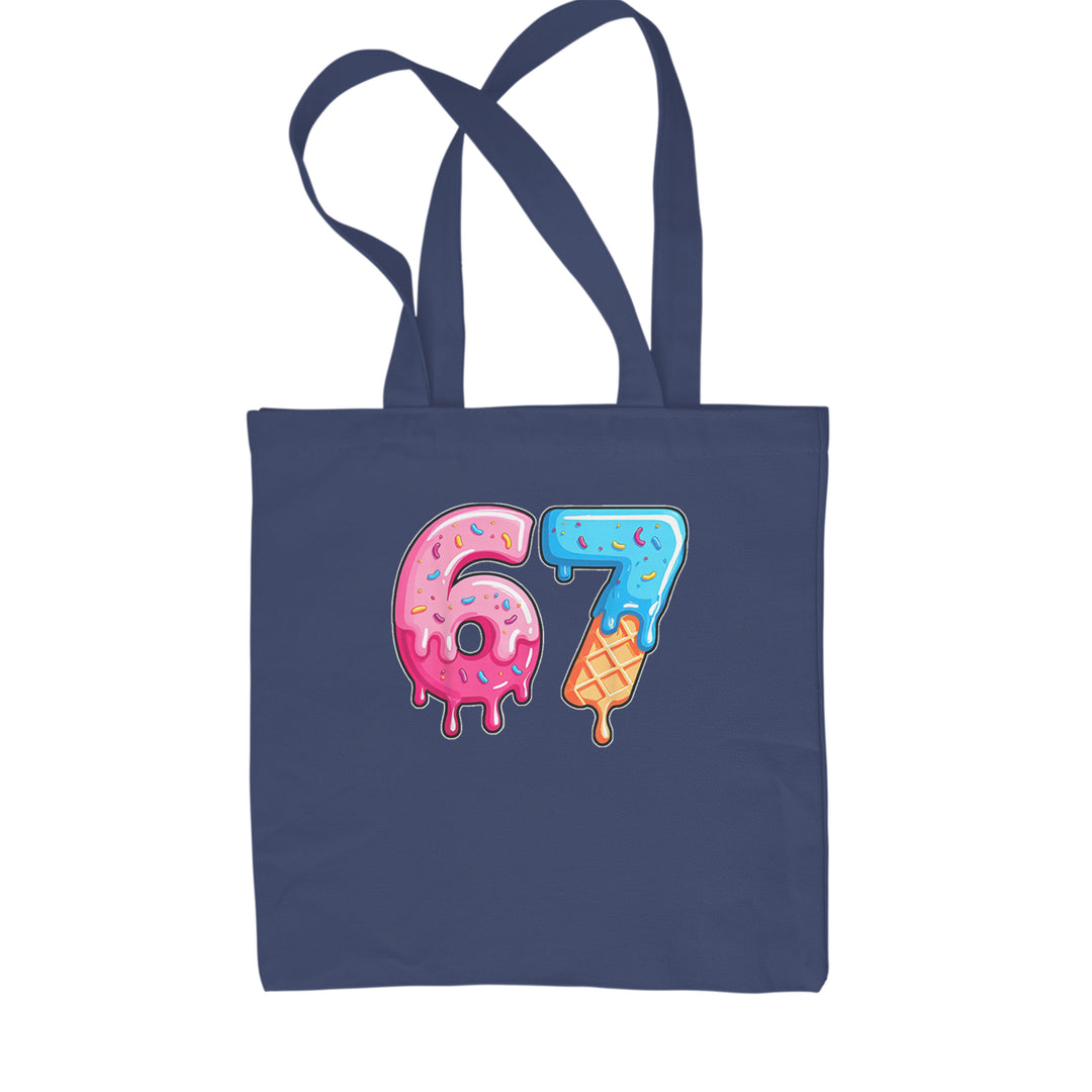 67 Dripping Ice Cream Donut Melt Shopping Tote Bag Navy Blue