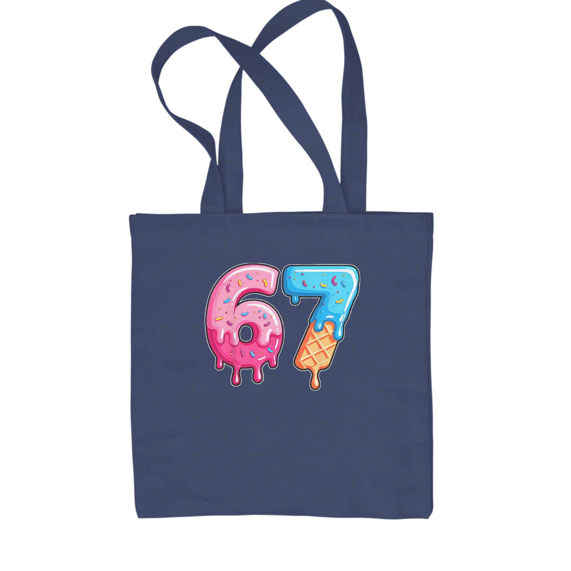 67 Dripping Ice Cream Donut Melt Shopping Tote Bag Navy Blue