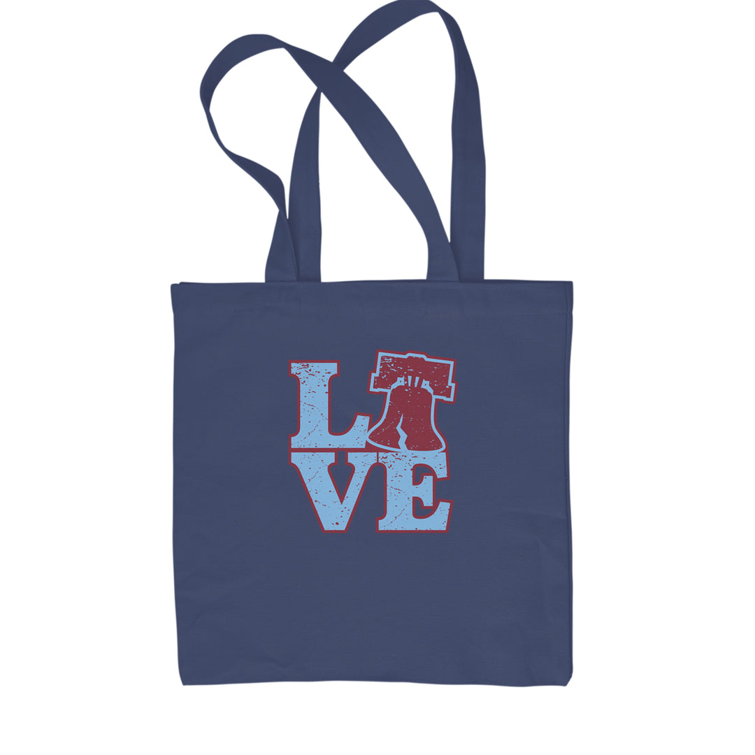 Love Philly Liberty Bell Shopping Tote Bag Navy Blue
