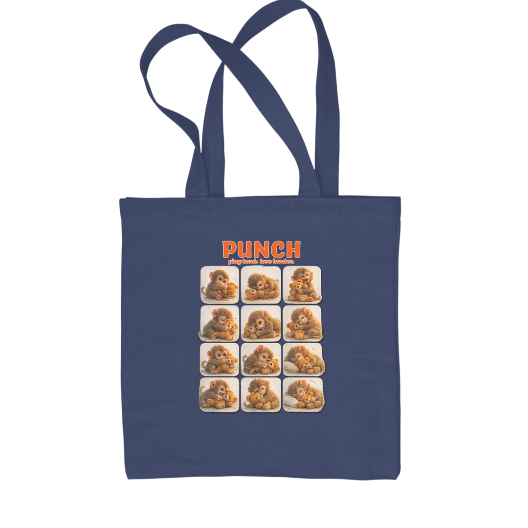 Punch Play Hard Love Harder Shopping Tote Bag Navy Blue