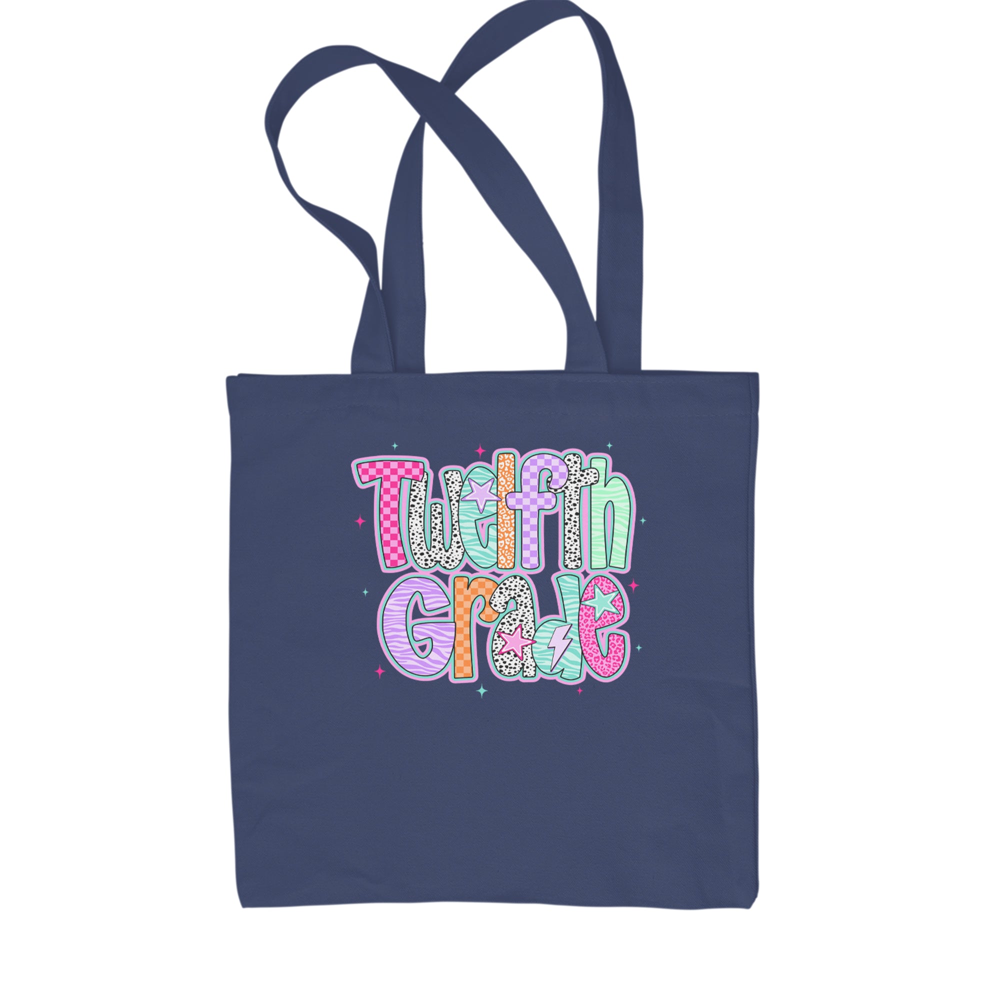 Senior Year Colorful Back to School Shopping Tote Bag Navy Blue
