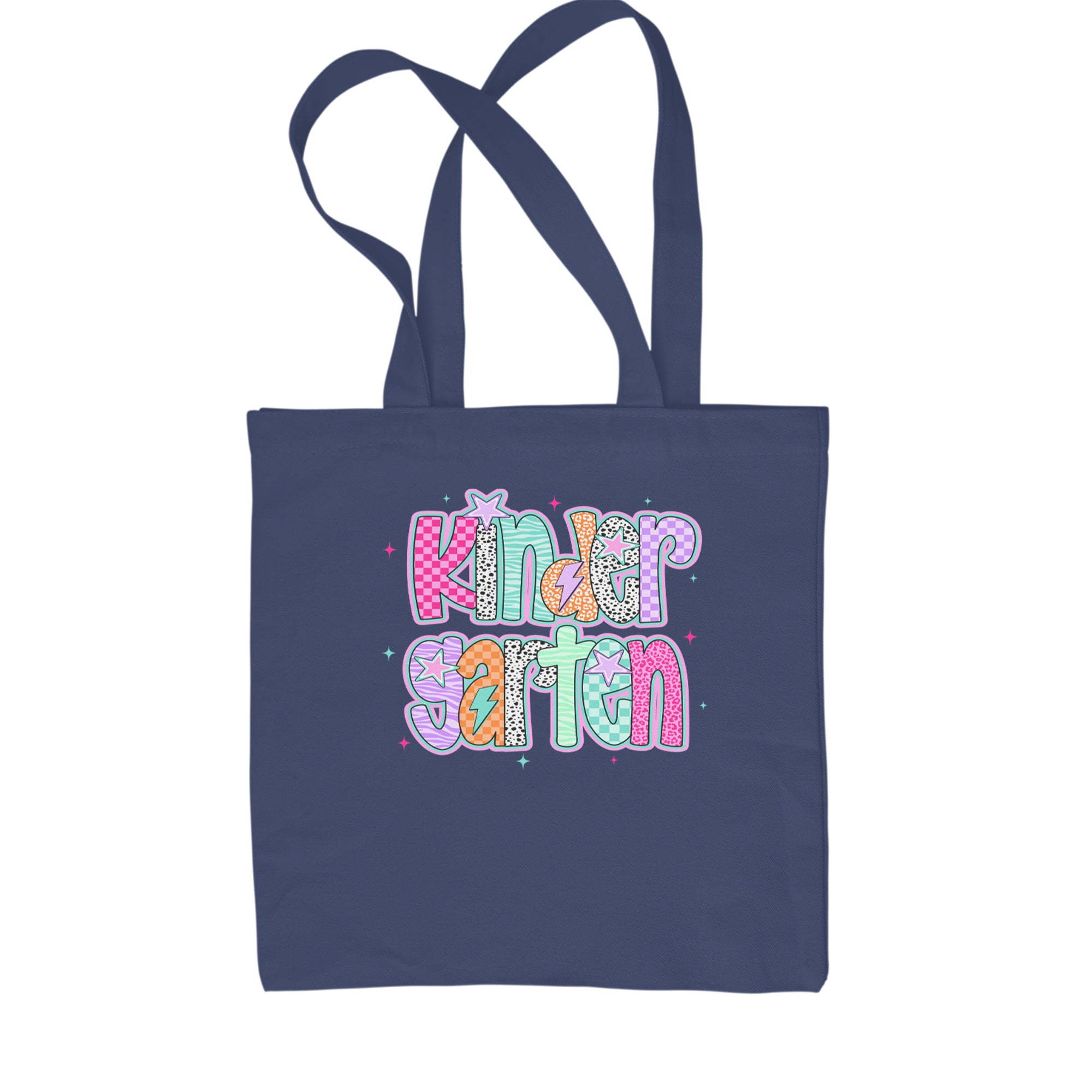 Kindergarten Cutie Colorful Back to School Shopping Tote Bag Navy Blue