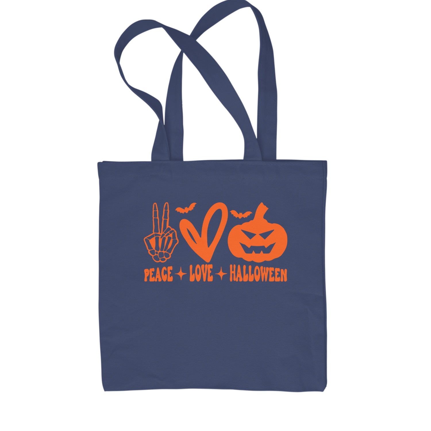 Peace, Love and Halloween Shopping Tote Bag Navy Blue