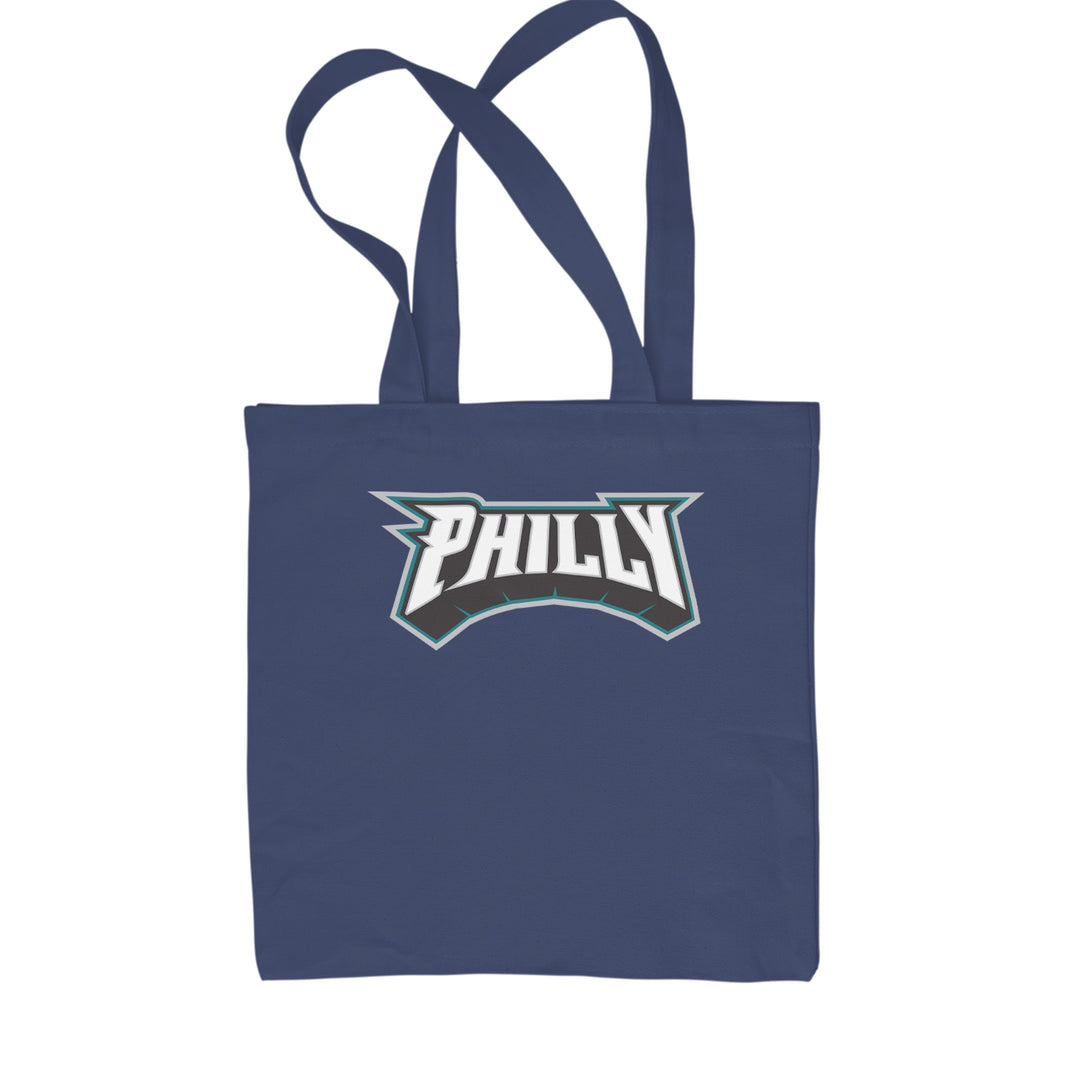 Philly Bold Block Throwback Shopping Tote Bag Navy Blue