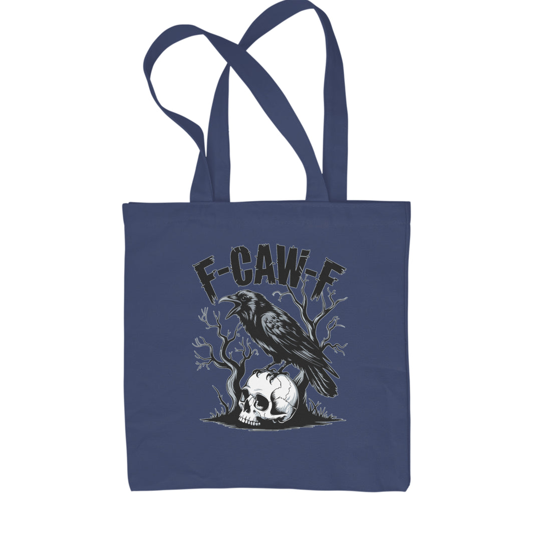F-Caw-F Crow On Skull F-ck Off Gothic Shopping Tote Bag Navy Blue