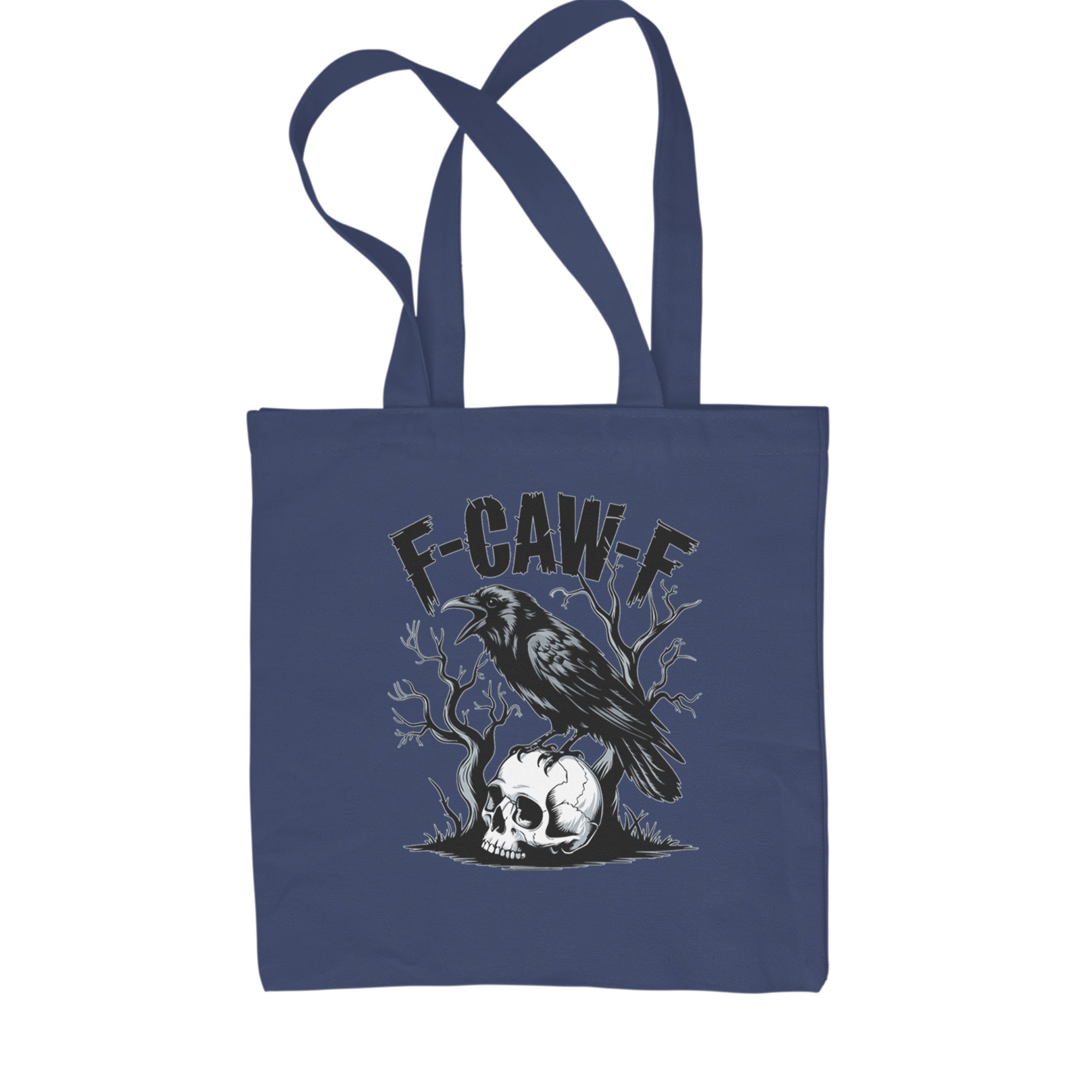F-Caw-F Crow On Skull F-ck Off Gothic Shopping Tote Bag Navy Blue