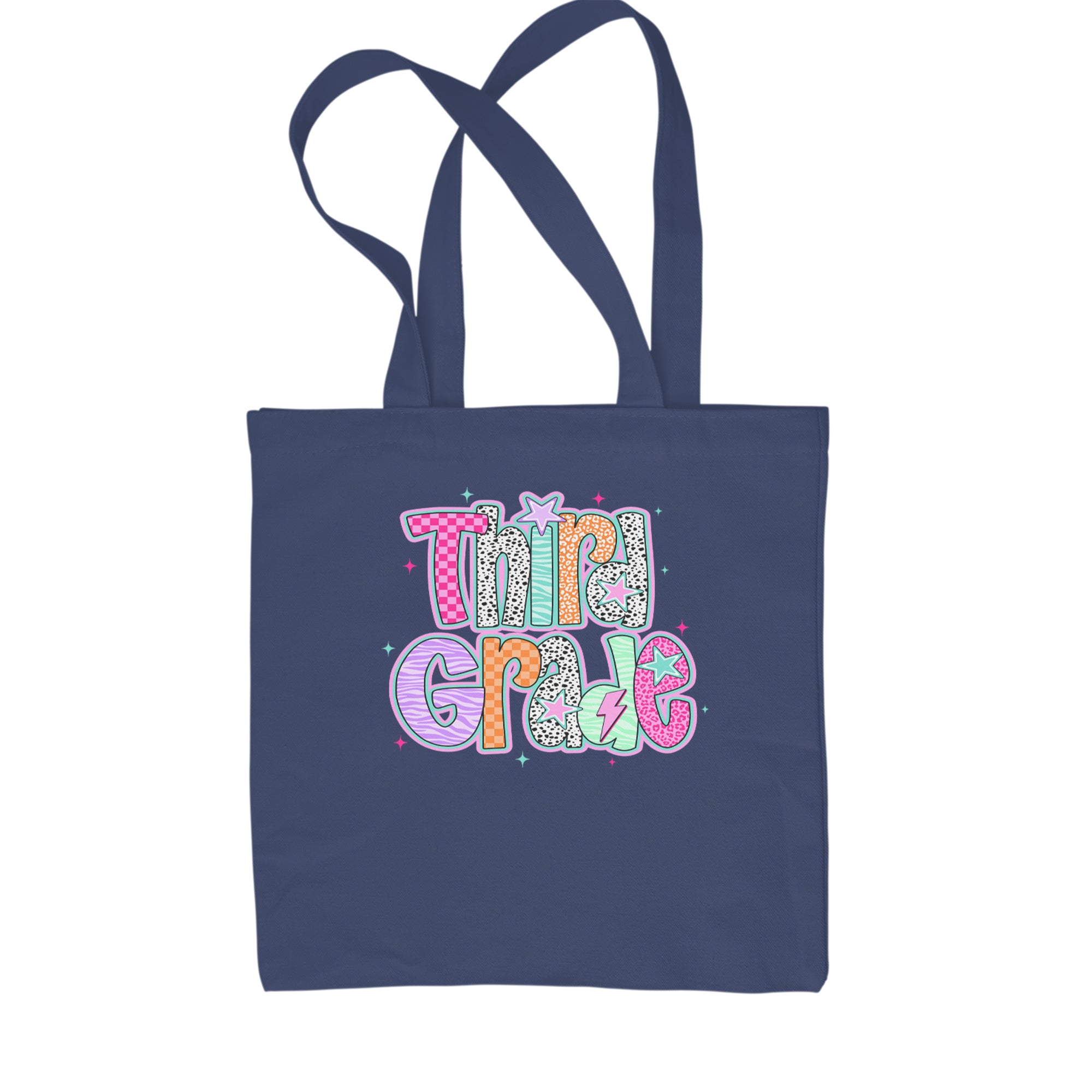 Third Grade Thunder Colorful Back to School Shopping Tote Bag Navy Blue