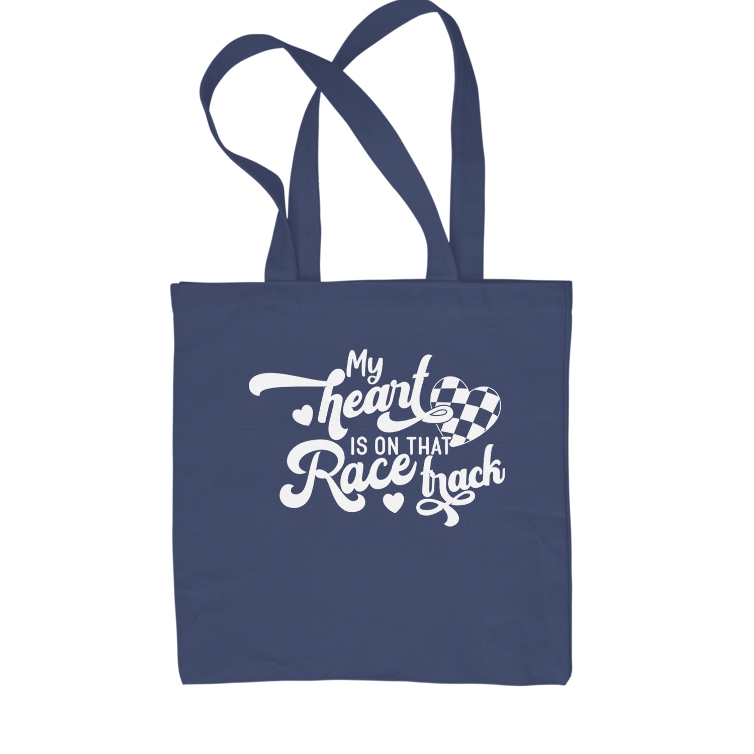 My Heart Is On That Race Track Shopping Tote Bag Navy Blue