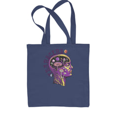 Psychedelic Cosmic Mushroom Head Shopping Tote Bag Navy Blue