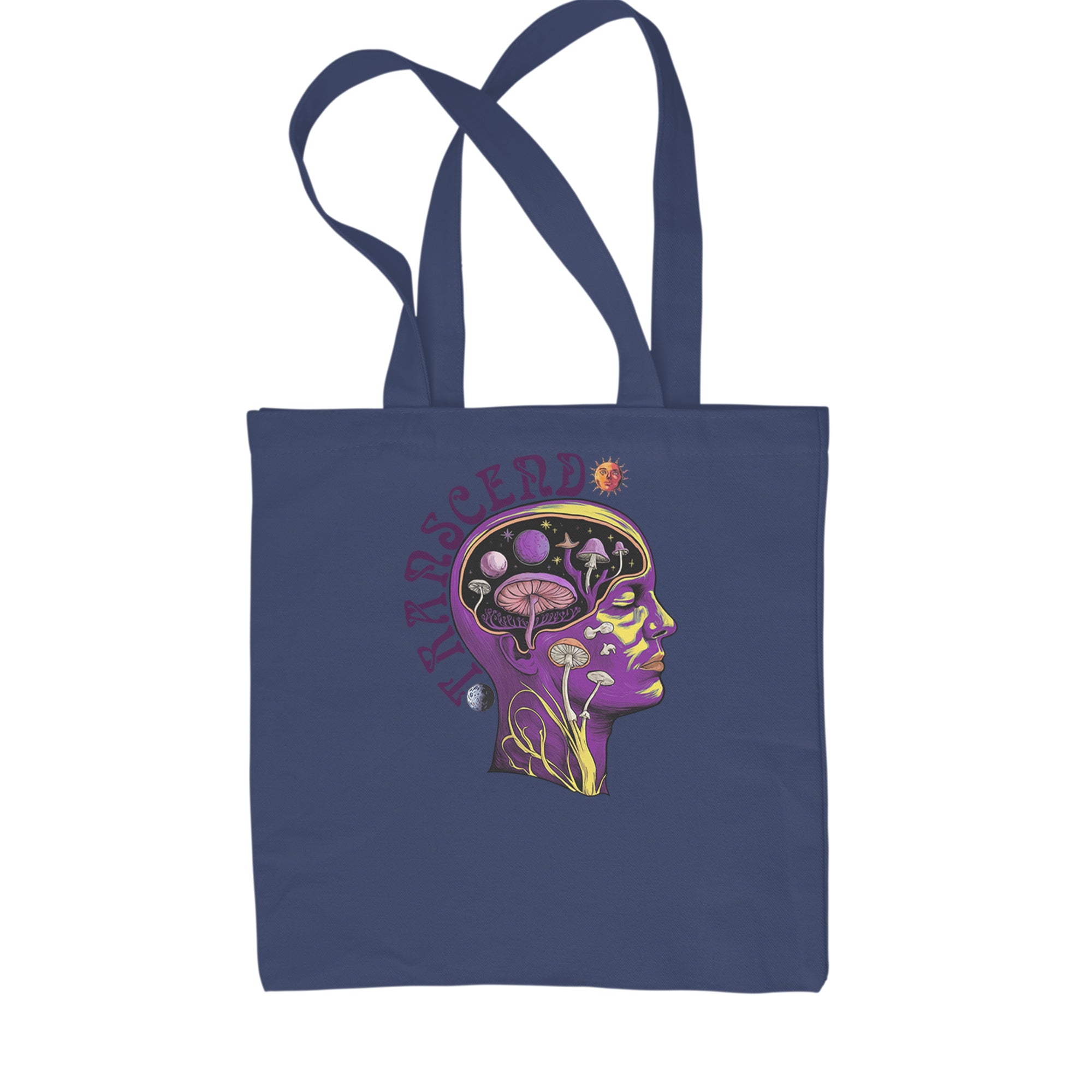 Psychedelic Cosmic Mushroom Head Shopping Tote Bag Navy Blue