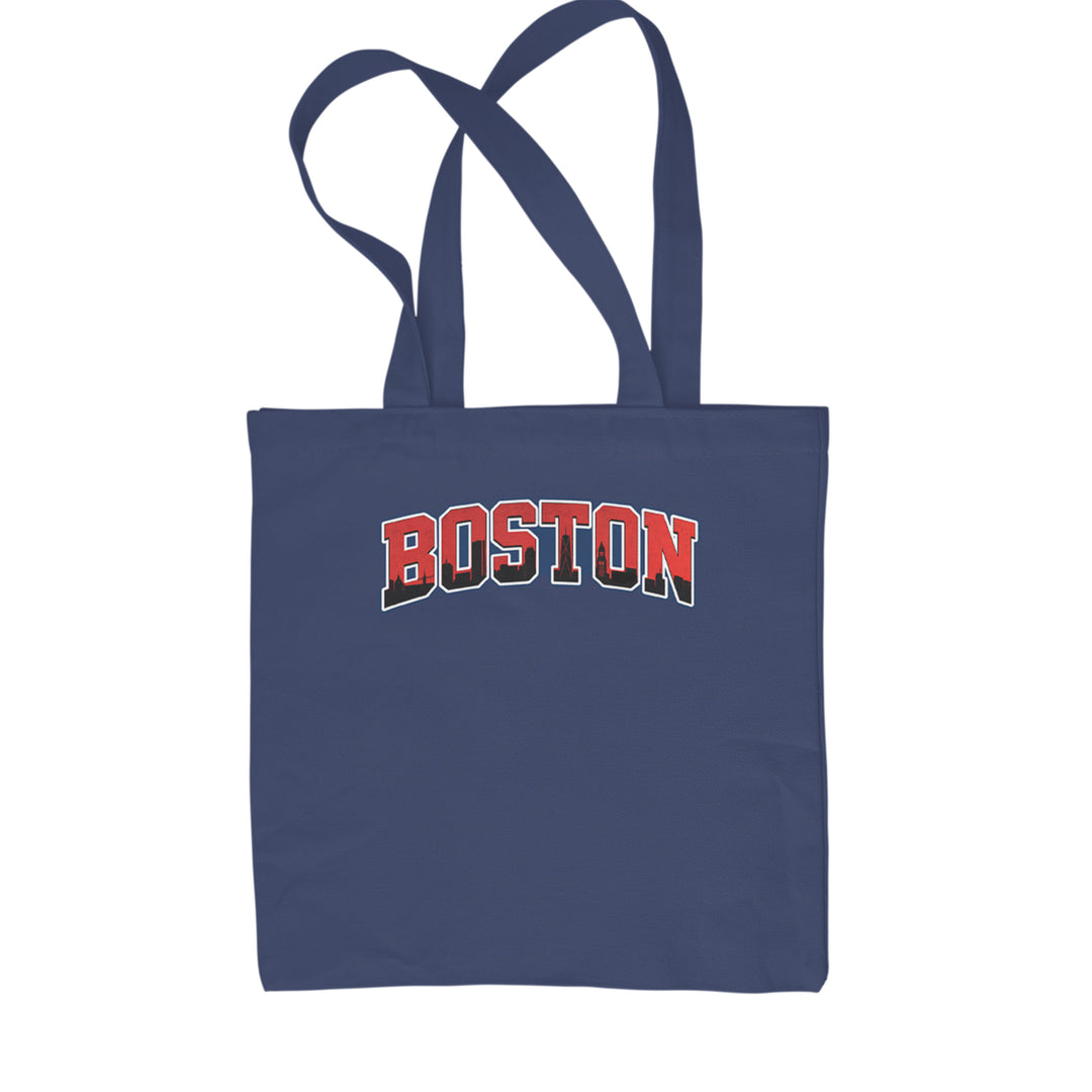 Boston City Pride Skyline Shopping Tote Bag Navy Blue