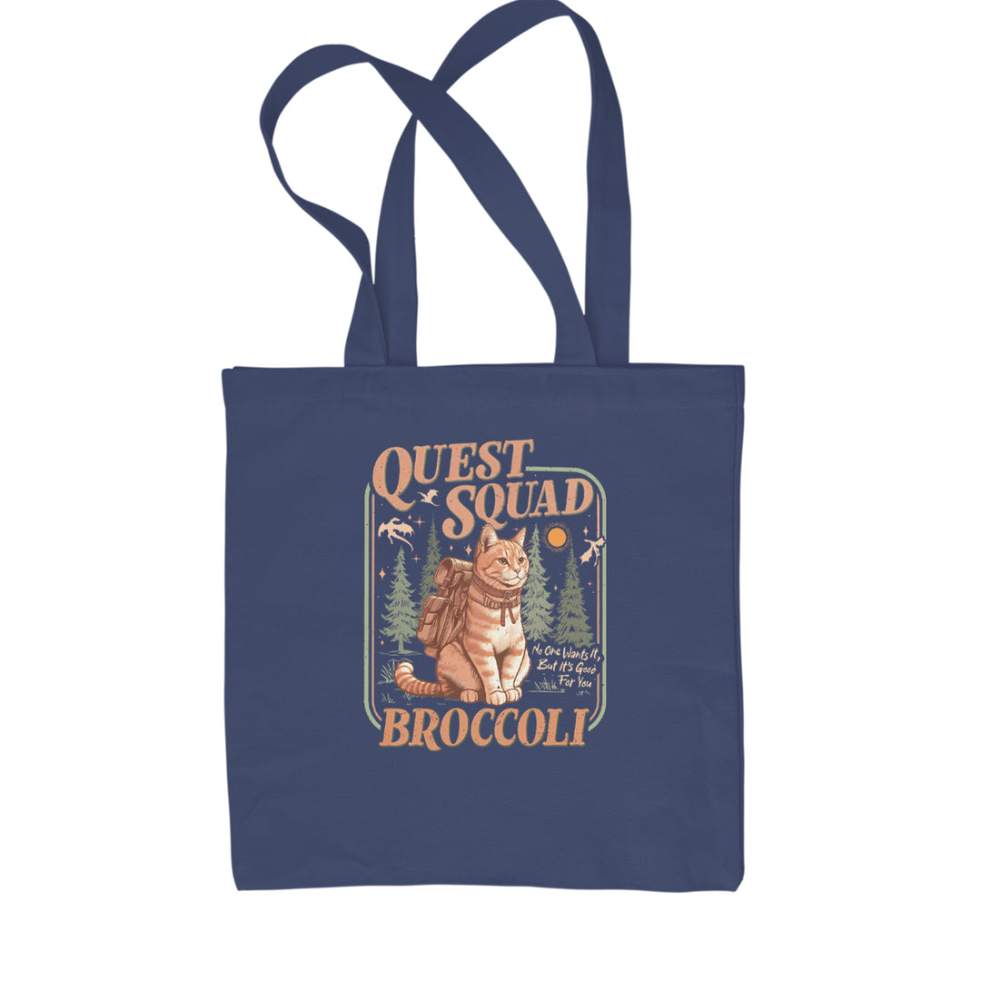 Quest Squad Broccoli Cat Fantasy Reader  Shopping Tote Bag Navy Blue