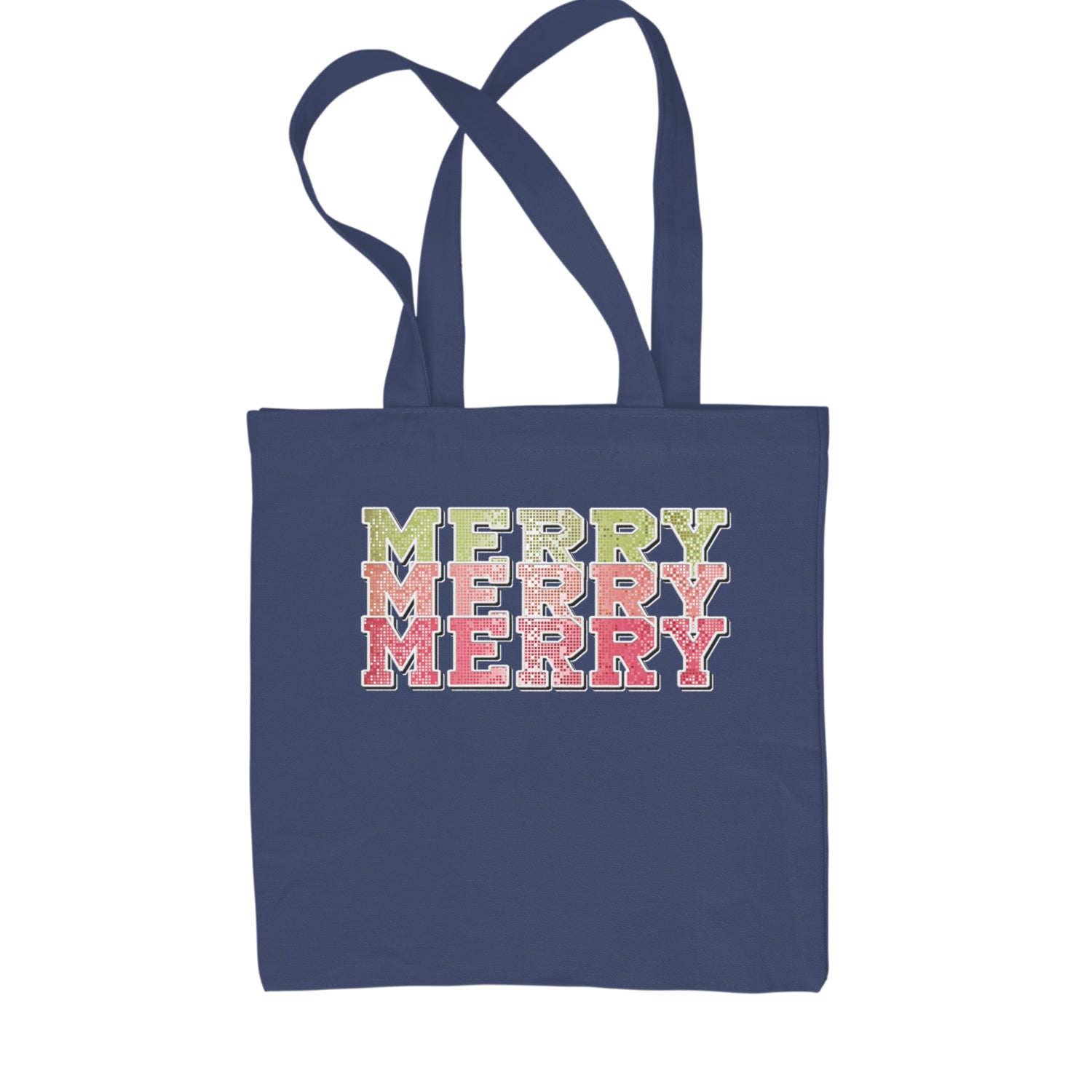 Merry Merry Merry Faux Sequins Shopping Tote Bag Navy Blue