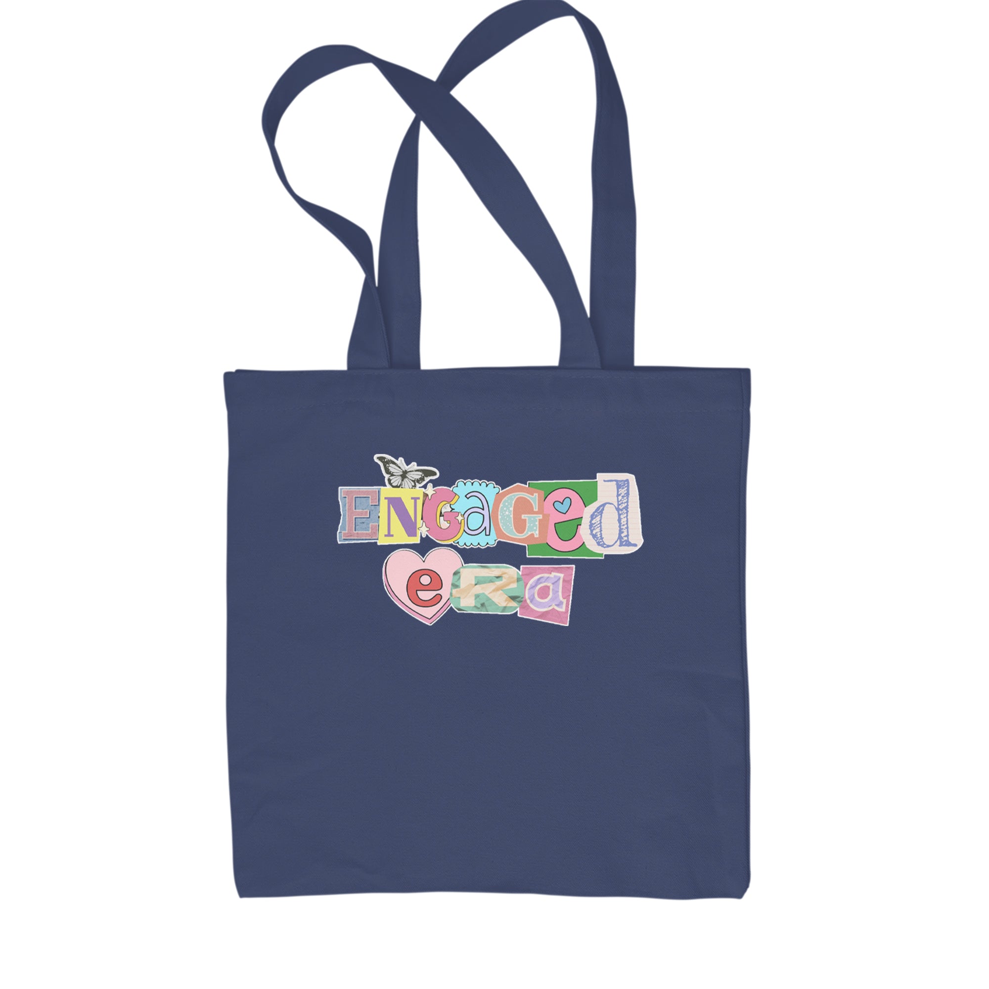 Engaged Era Aesthetic Retro Collage Design Shopping Tote Bag Navy Blue