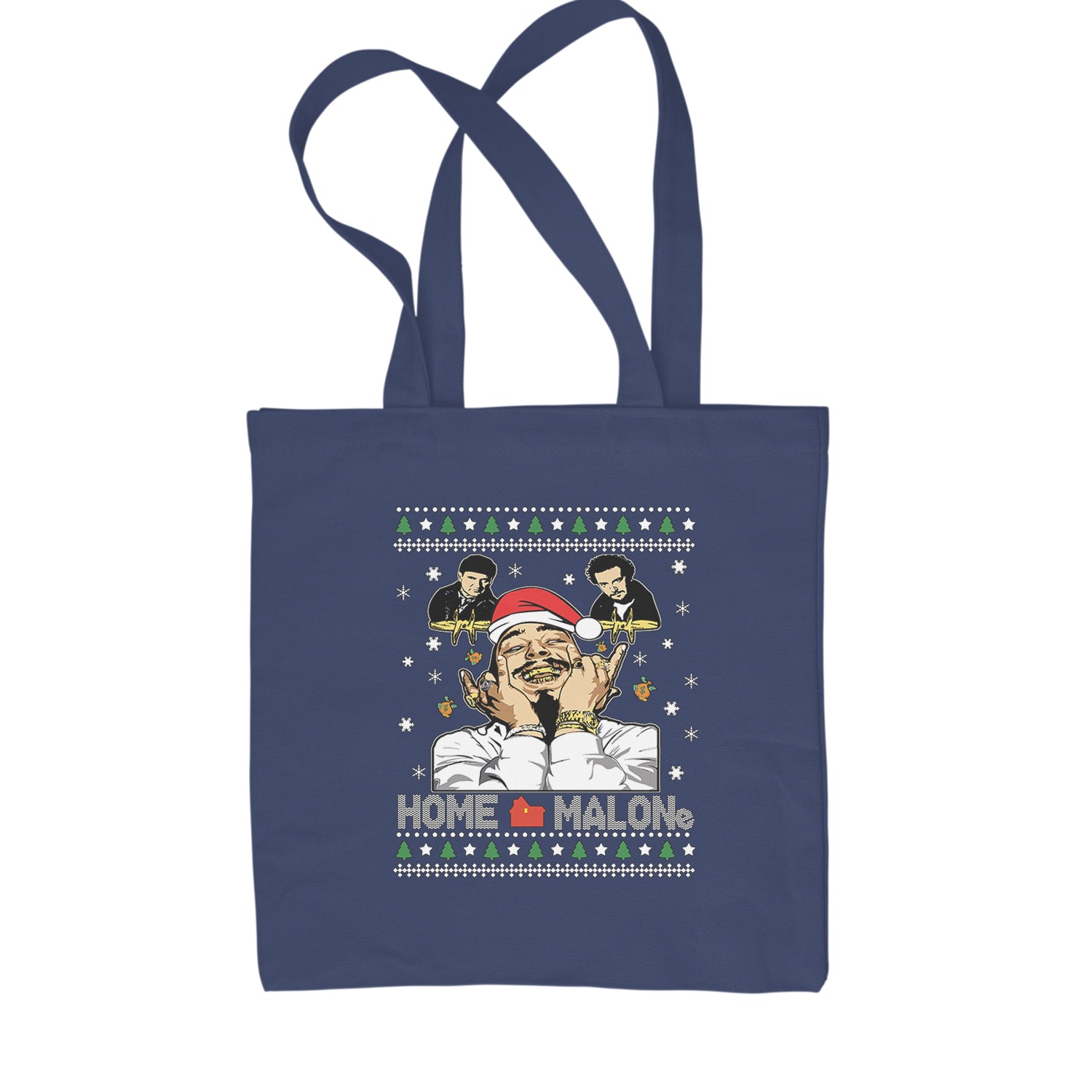 Home Malone Ugly Christmas Shopping Tote Bag Navy Blue