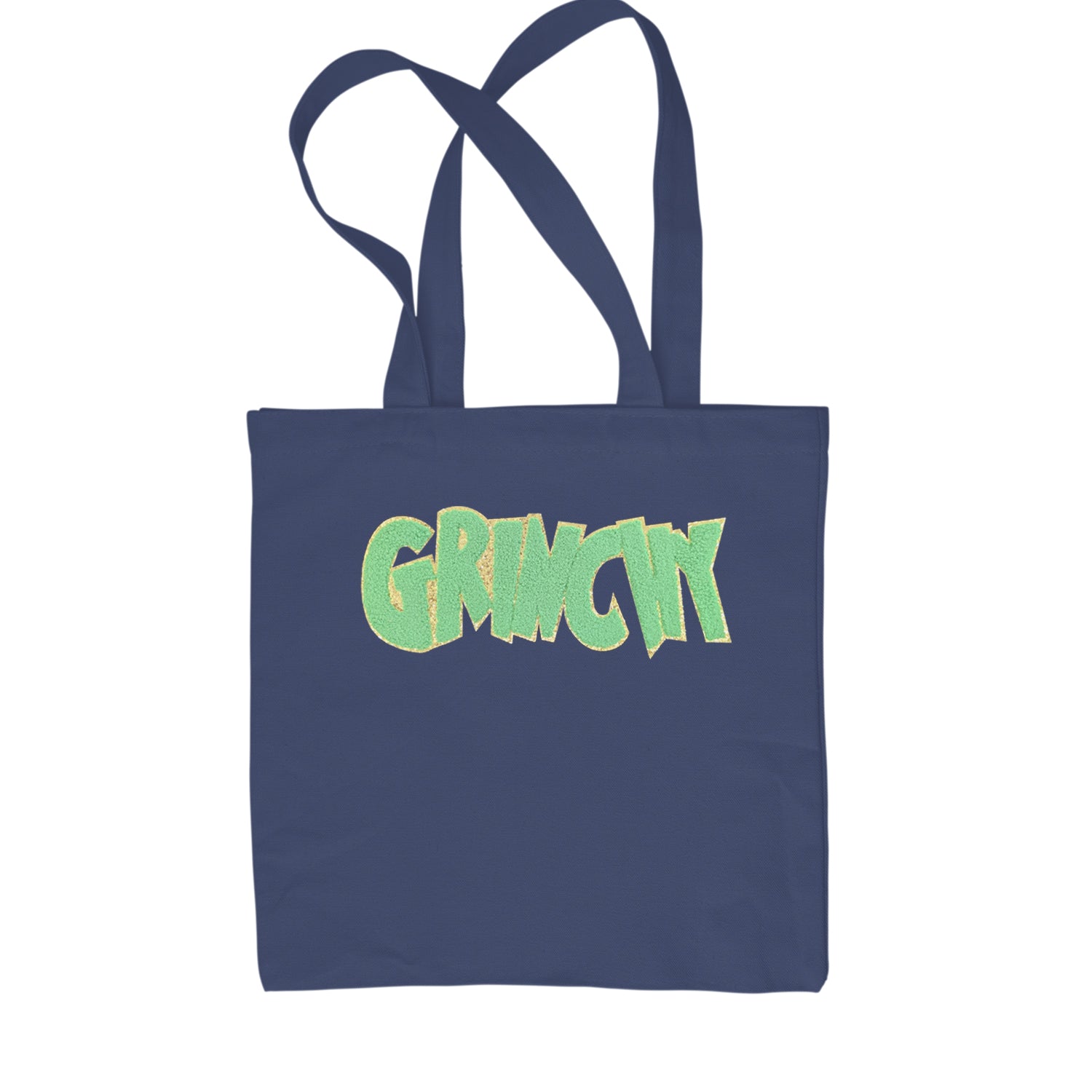 Green Gr-nchy Chenille Patch Shopping Tote Bag Navy Blue