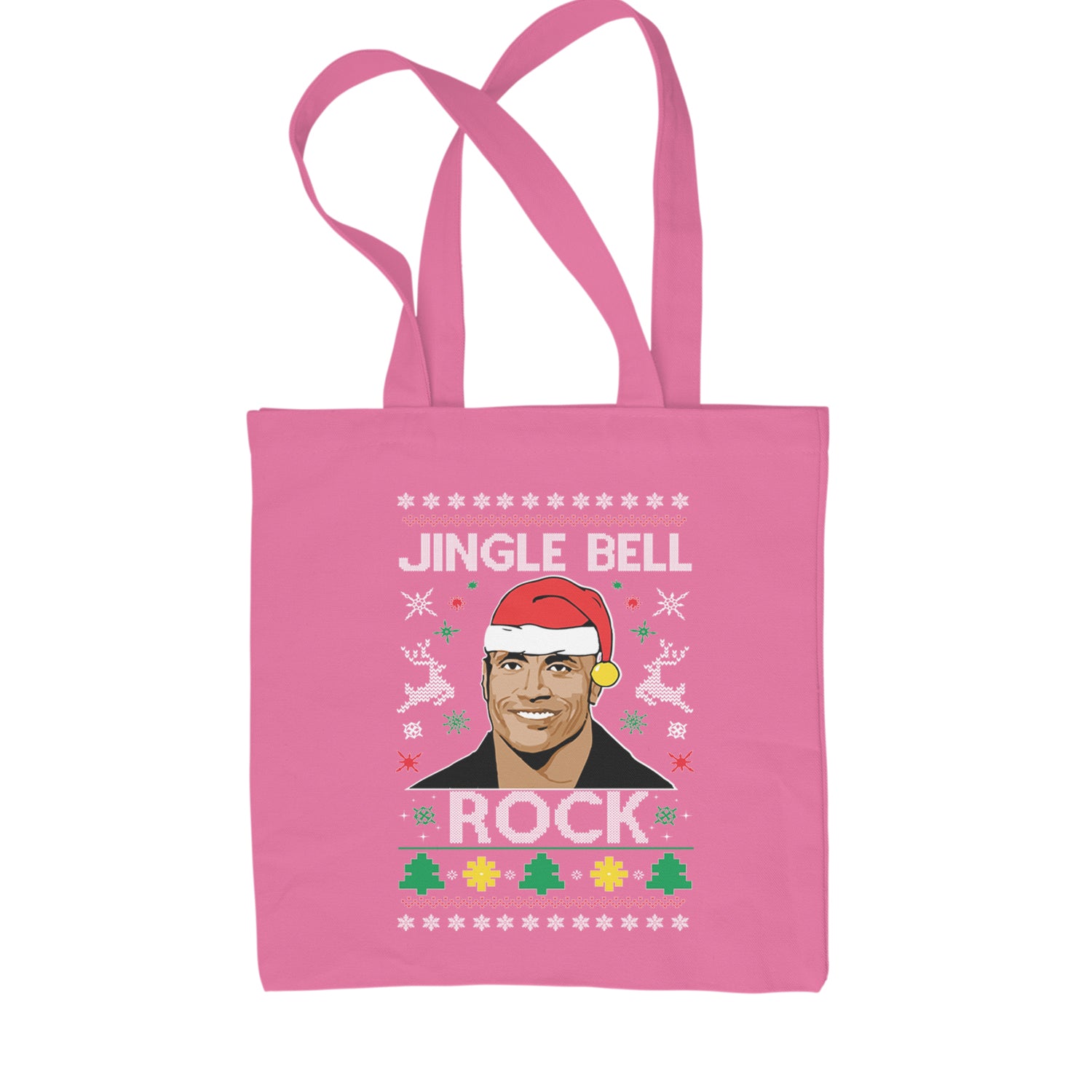 Jingle Bell Rock Ugly Christmas Shopping Tote Bag Pink