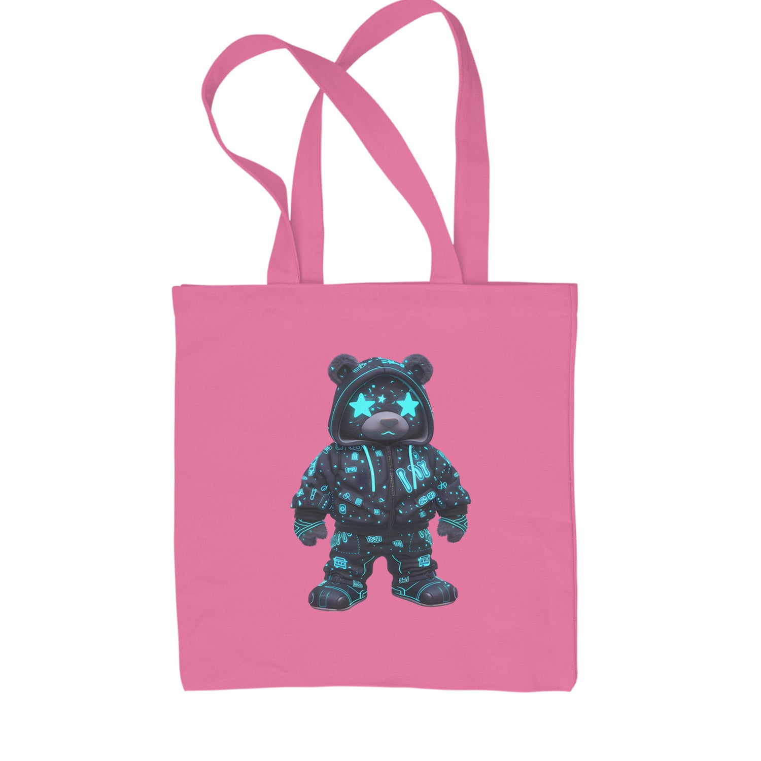 Starry Eyed Vaporwave Urban Graffiti Bear Shopping Tote Bag Pink