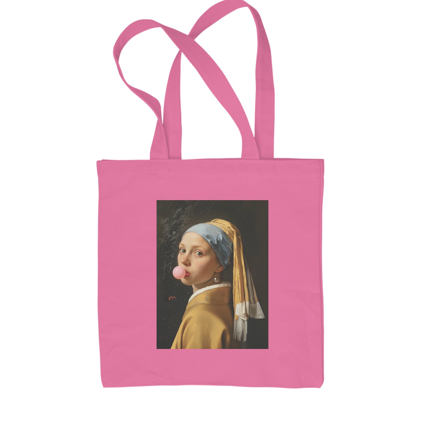 Girl with a Pearl Earring Bubble Gum Contemporary Art Shopping Tote Bag Pink