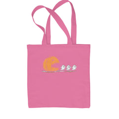 Pumpkin Pacman Chasing Ghosts Halloween Shopping Tote Bag Pink