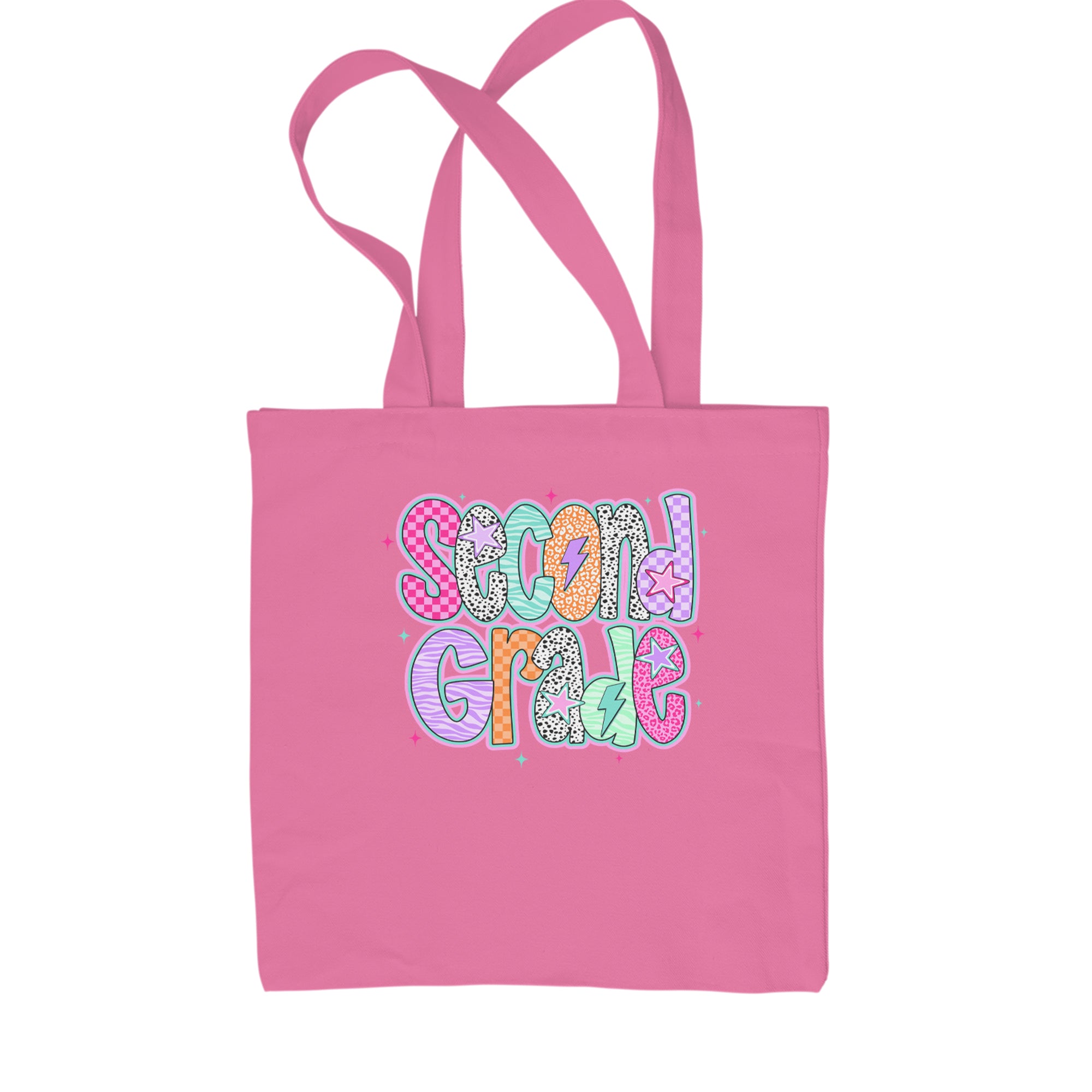 Second Grade Star Colorful Back to School Shopping Tote Bag Pink